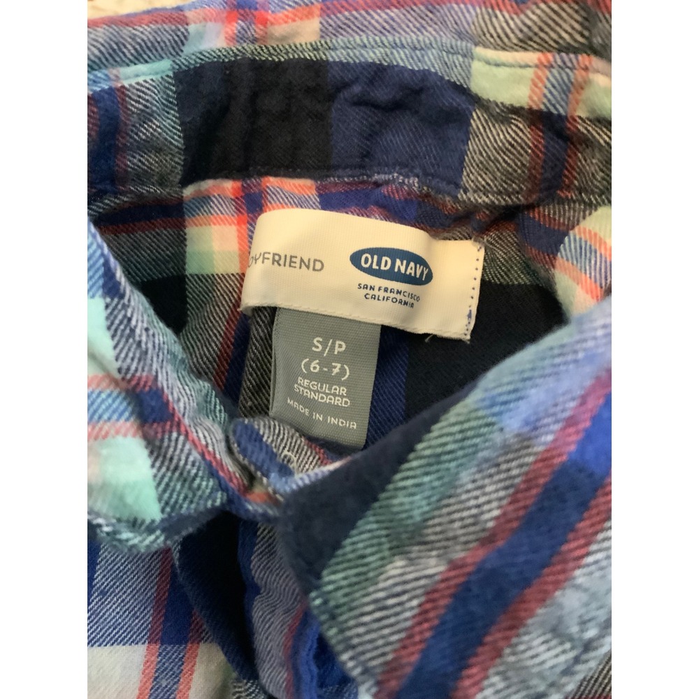 Old Navy Girls Blue Plaid Flannel Shirt Long Sleeve Button Down Size S 6-7 - Picture 2 of 2